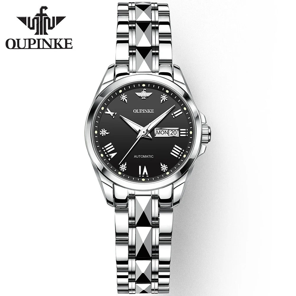 OUPINKE Paar Uhren Top Luxus Original Automatische Mechanische Armbanduhr Wasserdicht Wolfram Stahl Liebhaber Uhr für Männer Frauen