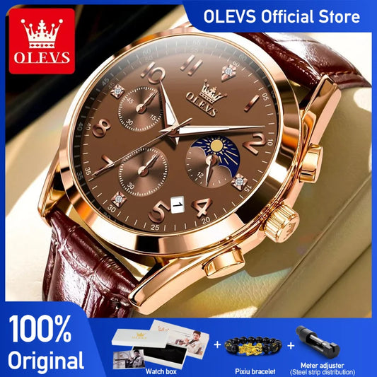 Olevs Herren uhren Mode lässig Original Quarzuhr für Mann wasserdichte leuchtende Armbanduhr Chronograph Mondphase Datum