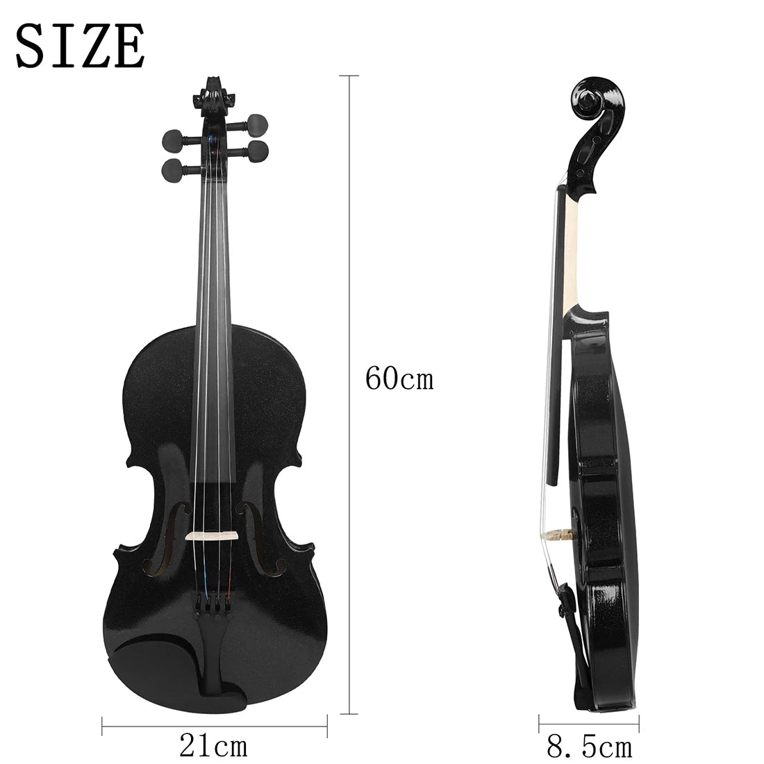 4/4 Violine Massivholz Schwarz Akustische Violine mit Koffer & Bogen & Kolophonium & Saiten & Stimmgerät & Schulterstütze Zubehör für Anfänger