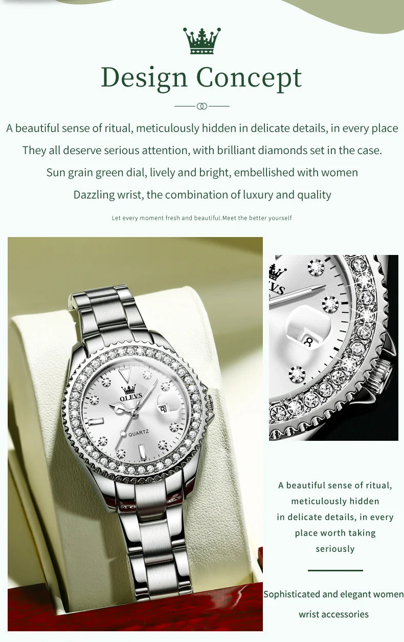 OLEVS Original Damen Quarzuhr Luxus Diamant Wasserdichte edelstahl Leder Uhr frauen Quarzuhr Mädchen Set