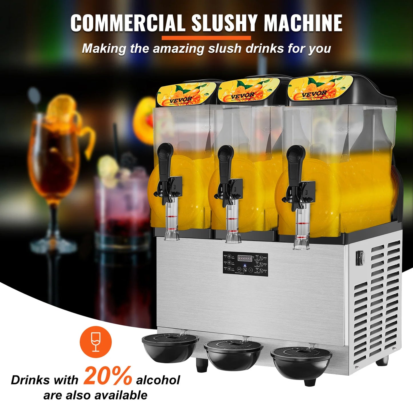 VEVOR Kommerzielle Slushy-Maschine, 36 L Einzelschüssel, 75 Tassen Margarita-Maschine, 1100 W Edelstahl Margarita Smoothie, Frozen Drink Maker, Slushie-Maschine für Party, Café, Restaurants, Bars usw.