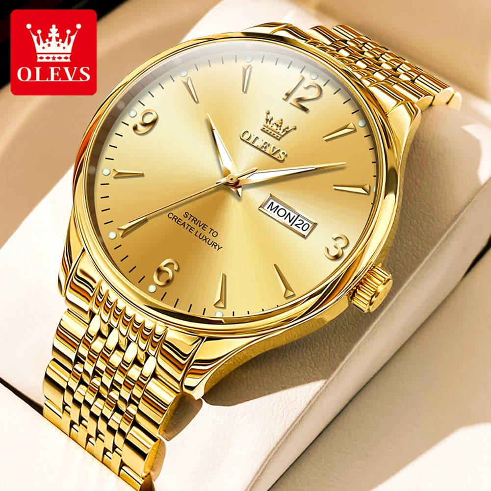 OLEVS 2928 Herrenuhr Original Marke Wasserdicht Leucht Quarz Armbanduhr Dual Kalender Display Uhr Für Männer Freebie Reloj