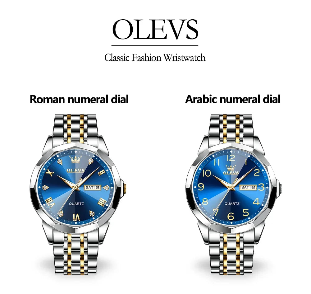 OLEVS Herrenuhren Rhombus Mirror Original Quarzuhr für Mann Wasserdicht Leuchtende Edelstahl-Armbanduhr Männlich Datum Woche