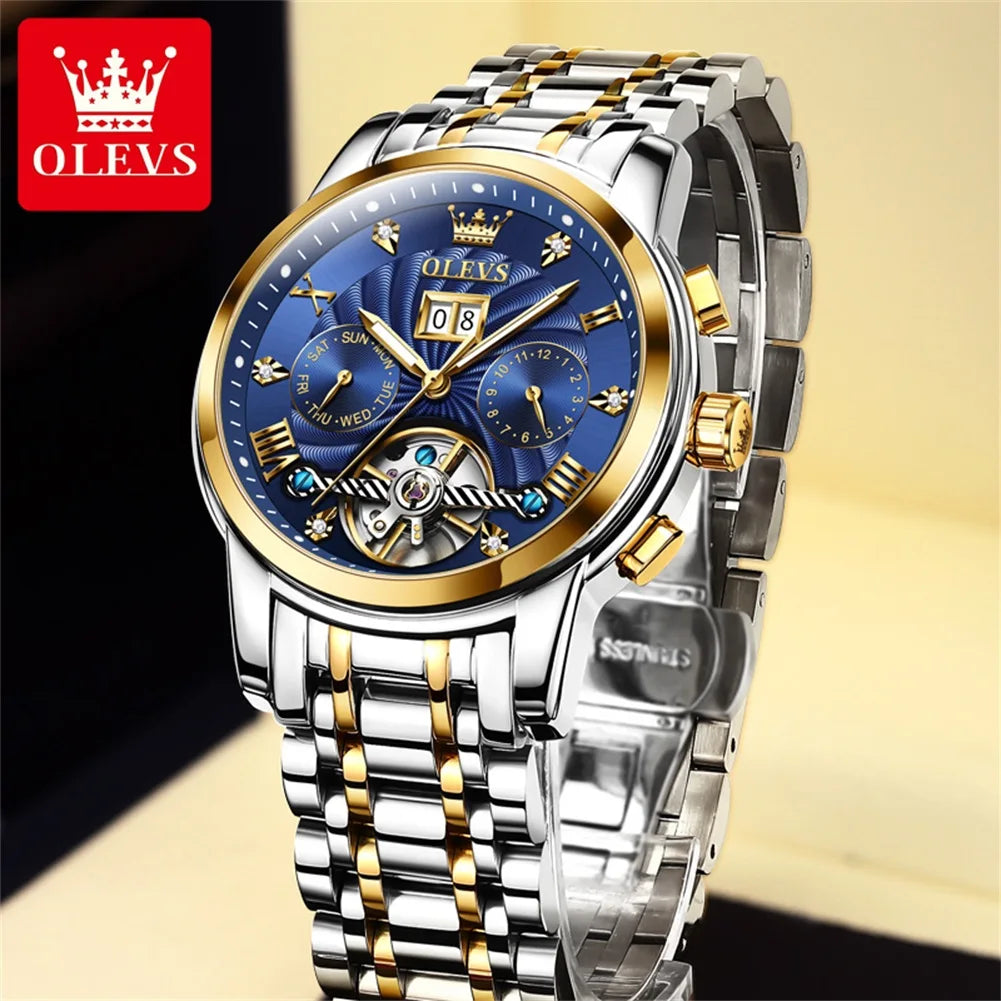 Olevs 9910 automatische mechanische Uhr für Männer Luxus Skelett Herren Armbanduhren Edelstahl wasserdichte Original Herren uhr