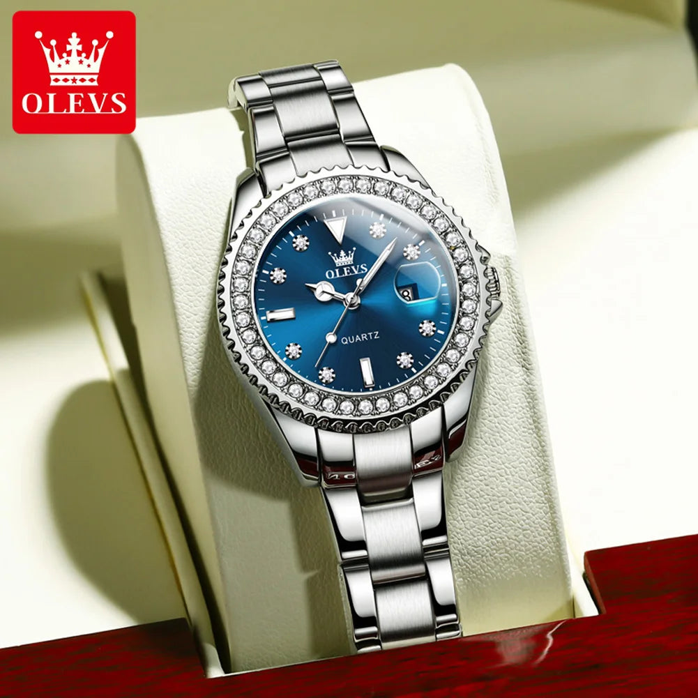 OLEVS Original Damen Quarzuhr Luxus Diamant Wasserdichte edelstahl Leder Uhr frauen Quarzuhr Mädchen Set