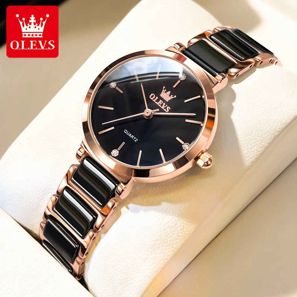 OLEVS Neue Mode Keramik Armband Quarz Frauen Uhr Wasserdicht Luxury Brand Uhr Für Frauen Datum Uhr Geschenk