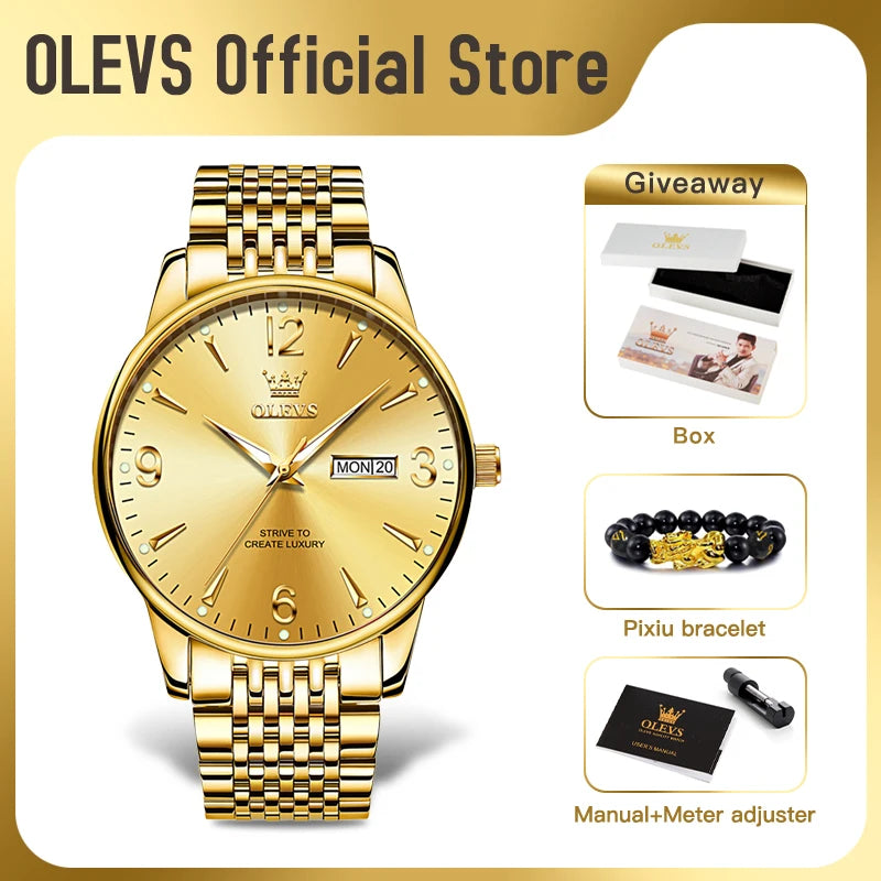 OLEVS 2928 Herrenuhr Original Marke Wasserdicht Leucht Quarz Armbanduhr Dual Kalender Display Uhr Für Männer Freebie Reloj