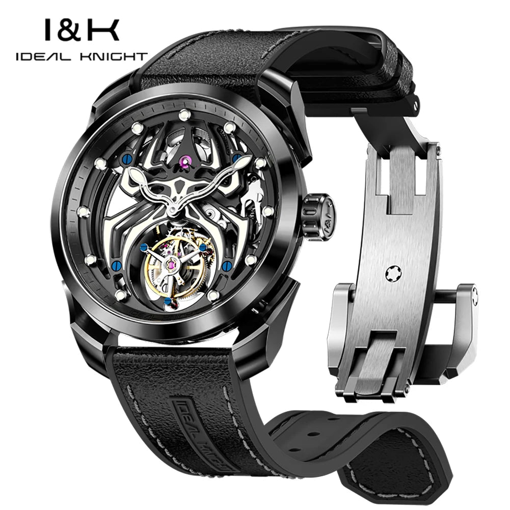 Ideale Ritter Tourbillon Uhren für Männer High-End-Luxusmarke Skelett Schwungrad voll automatische mechanische Herren Armbanduhr