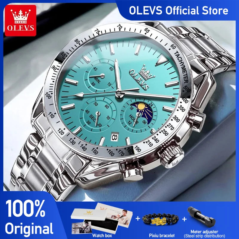 OLEVS 3618 Herrenuhr, Originalmarke, wasserdicht, leuchtend, Quarz-Armbanduhr, Uhr für Herren, multifunktionaler Chronograph mit Box