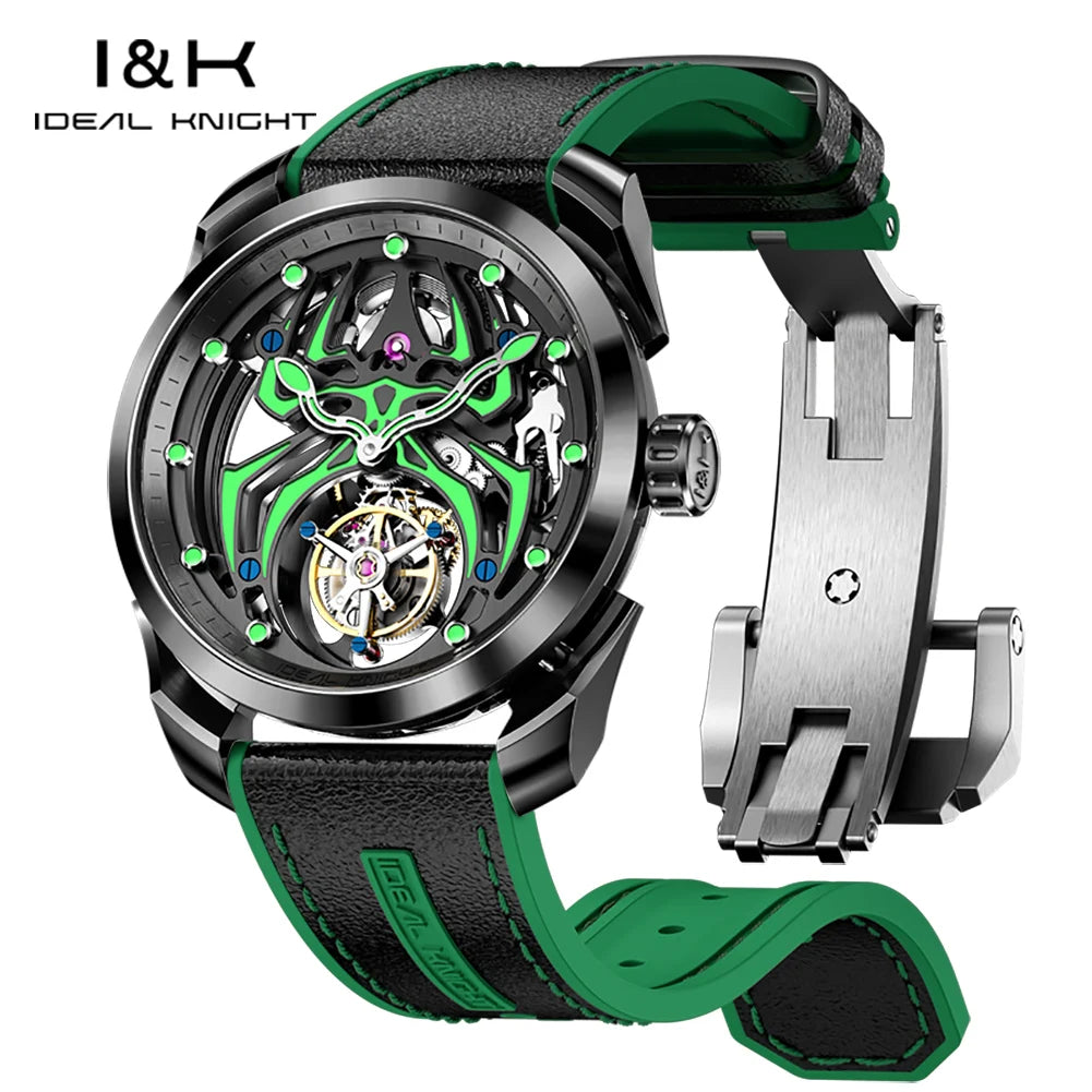 Ideale Ritter Tourbillon Uhren für Männer High-End-Luxusmarke Skelett Schwungrad voll automatische mechanische Herren Armbanduhr