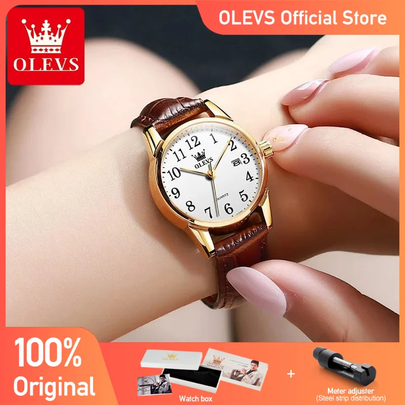 OLEVS Top Marke Quarzuhr Für Frauen 50M Wasserdichte GMT Uhren frauen Sport Lederband Männer Wristwtach Ultradünne