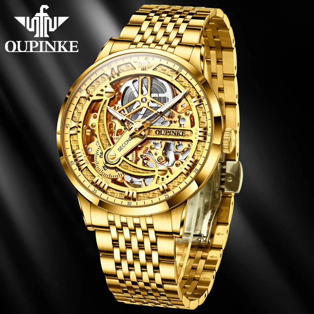 Oupinke High-End-Herren mechanische Uhren Skelett hohle automatische Mann Handuhr Luxus wasserdichte Herren Kleid Armbanduhr