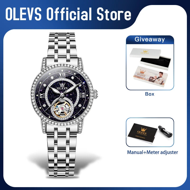 OLEVS 7036 Damenuhr Original Mode Mechanische Armbanduhr Wasserdicht Leucht Reloj Mujer Intarsien Zirkon Zifferblatt Damenuhr