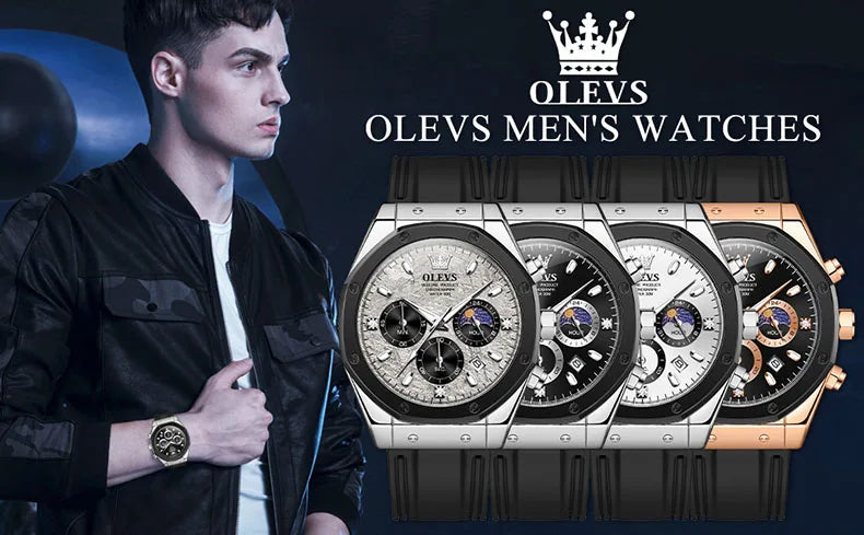 ﻿   OLEVS 9911 Herrenuhr Marke Wasserdicht Leuchtende Quarzuhr für Männer Drei Kleine Zifferblatt Sport Armbanduhr Chronograph Datum Reloj