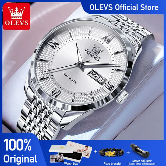 Olevs Herren uhren einfache Business Original Armbanduhr automatische mechanische Uhrwerk Saphir Spiegel wasserdicht leuchtendes Datum