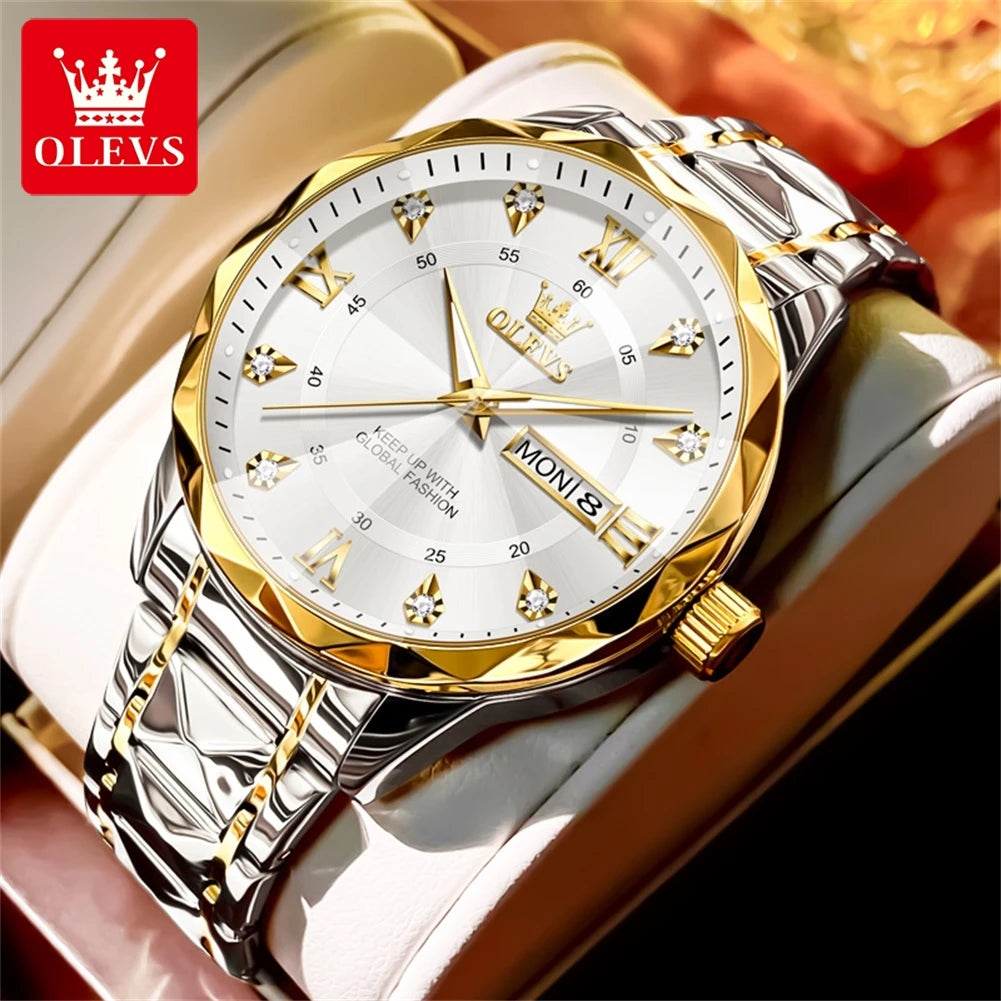 OLEVS 5609 Herrenuhr Original Mode Quarz Armbanduhr Wasserdicht Leuchtende Uhren Für Männer Dual Kalender Display Reloj Hombre