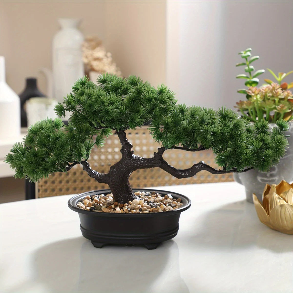 1pc künstlicher Bonsai-Baum: ein Zen-Garten-Akzent künstliche Pflanze pp Material schwarzer Pflanzer Home Office Party Dekoration