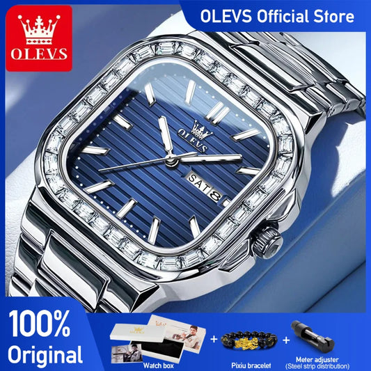 Olevs Herren uhren Nautilus gestreifte Zifferblatt quadratische Armbanduhr für Mann Original werk wasserdichte leuchtende Datum Woche Mode