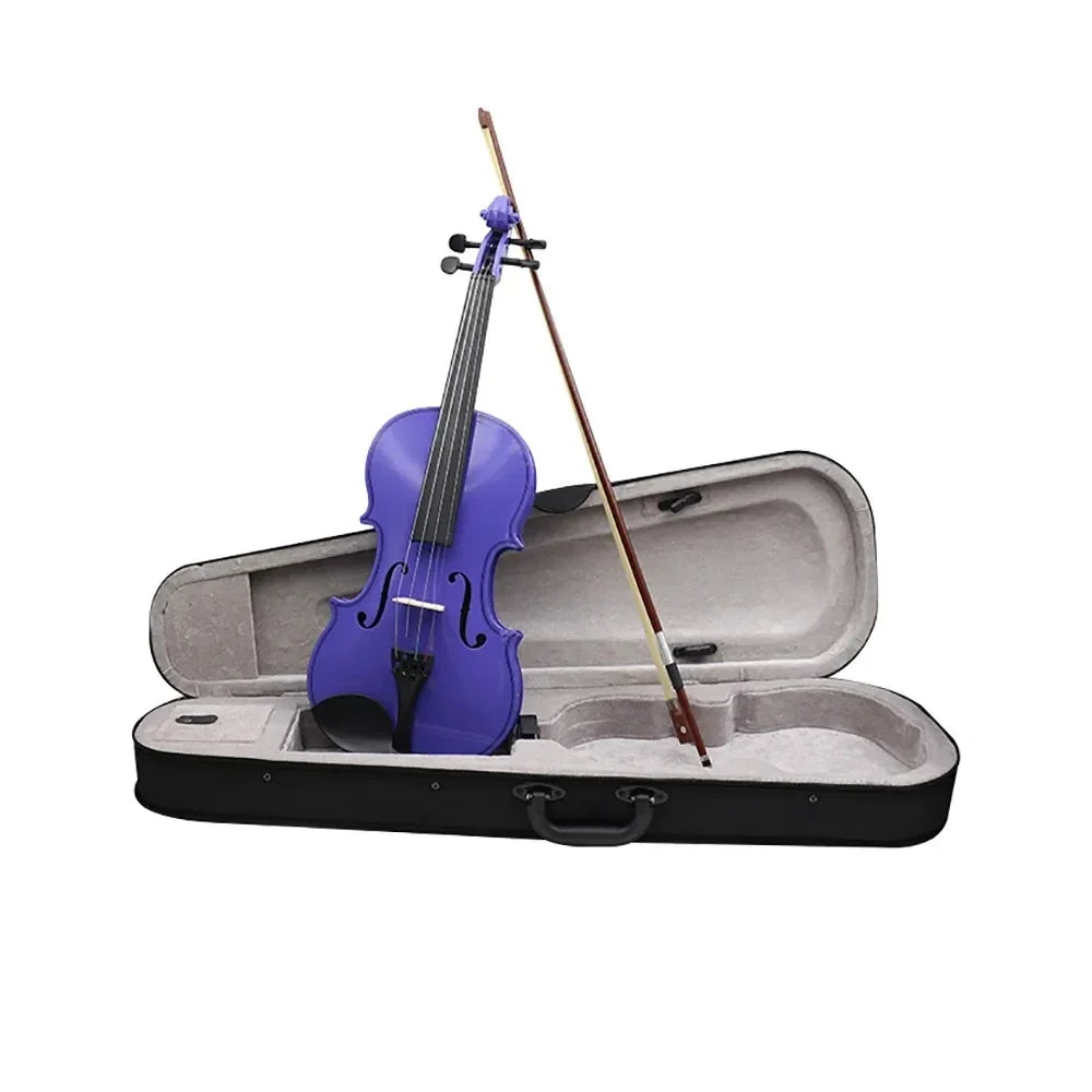 4/4 Violine Massivholz Schwarz Akustische Violine mit Koffer & Bogen & Kolophonium & Saiten & Stimmgerät & Schulterstütze Zubehör für Anfänger