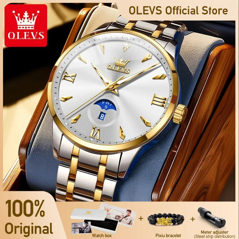 OLEVS 3646 Herrenuhr Original Business Simply Quarz Großes Zifferblatt Wasserdicht Leuchtende Reloj Dual Kalender Display Uhr Für Mann