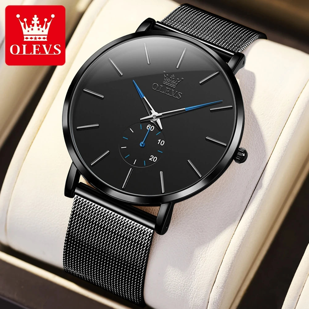 Olevs Herren uhren Minimalismus ultra dünne Original Quarz Armbanduhr wasserdicht leuchtend unabhängig gebrauchte Zifferblatt Mesh Armband