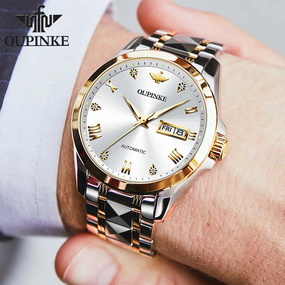 OUPINKE 3169 Men's Watch Top Swiss Certified Luxury Brand Men's Automatic Mechanical Watch Fashion Business Calendar Men's Watch