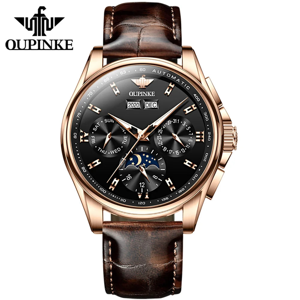 Oupinke automatische mechanische Uhr für Männer wasserdichte Top-Marke Luxus Herren Armbanduhren Original Leder armband Herren uhren