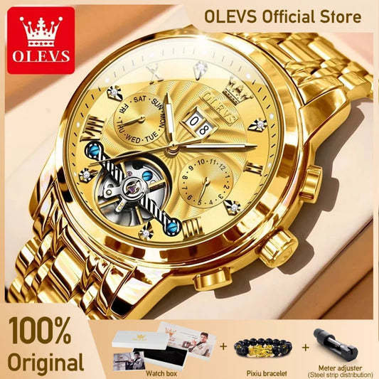 OLEVS Luxus Uhren Für Männer Automatische Uhr Wasserdichte Edelstahl Mechanische Uhren Geschenk Box Leucht Männliche Armbanduhr