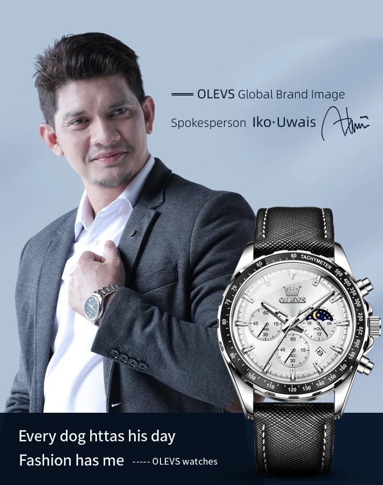 OLEVS 2945 Uhren Für Mann Top Marke Junge Mode Original Quarz Armbanduhr Wasserdichte Leder Starp Leucht Reloj Hombre ﻿