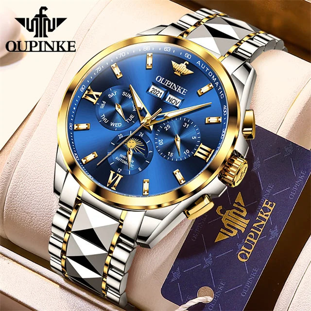 Oupinke Mondphase mechanische Uhr für Männer Luxus Top Marke Saphir Spiegel wasserdichte elegante Herren automatische Armbanduhr