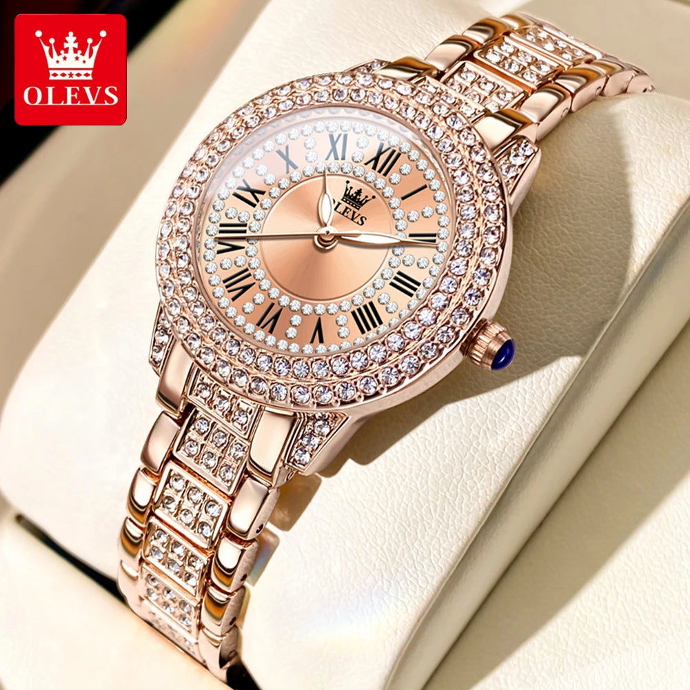 OLEVS frauen Uhren Mode Original Quarz Armbanduhr für Damen Römischen Zifferblatt Dazzling Diamant Wasserdicht Leucht Luxus Neue