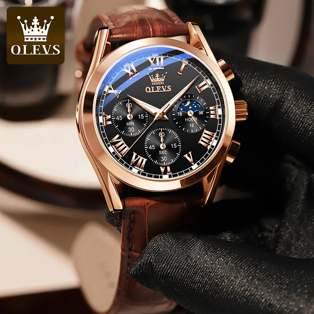 Olevs 2871 Mann Uhr Chronograph wasserdichte Mondphase Multifunktions Herren Armbanduhr Luxusmarke Original Quarzuhr für Herren