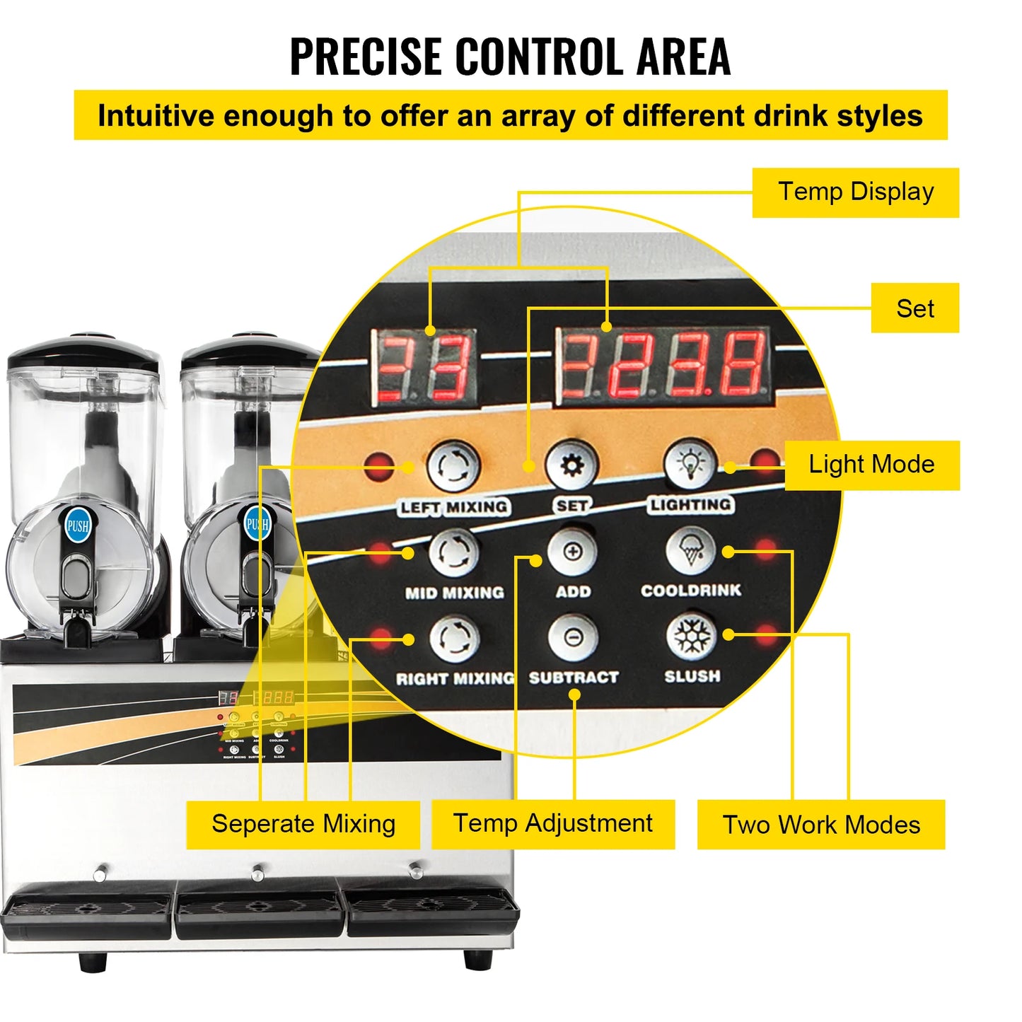 VEVOR Kommerzielle Slusheis Maschine, 3 x 15 L Slusheis Maschine 800 W 220 V Slusheis Eismaschine, Slushgerät 63 x 45 x 80 cm Slushy Maker Maschine, 2 Modi Intelligentes LED-Bedienfeld Slushy Maker