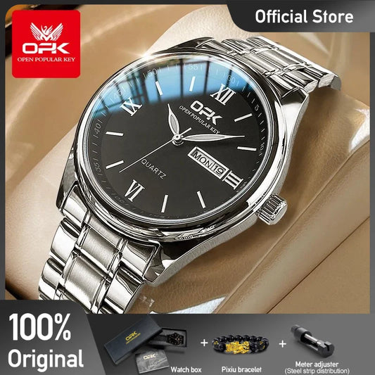 Opk 8123 Herren uhr Mode Original Quarz Armbanduhr wasserdichte Leucht uhren für Herren Dual Kalender Display Reloj Hombre