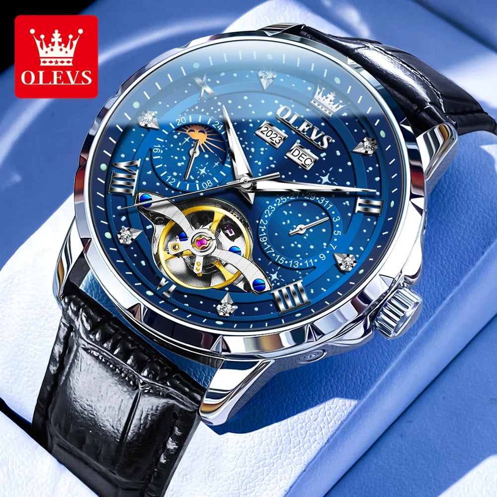 OLEVS Original Marke herren Uhren Mond Phase Starry DiskWasserdichte Multifunktionale Leuchtende Voll Automatische Mechanische Uhr ﻿