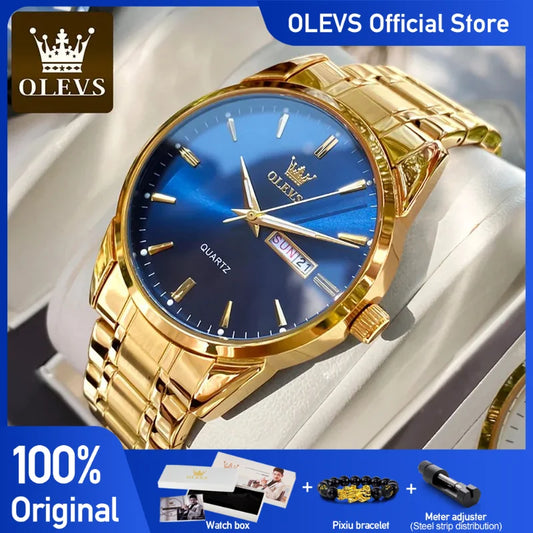 Olevs Herren uhren Dual Kalender einfache Mode Original Herren Armbanduhr wasserdicht Edelstahl Luminus Reloj