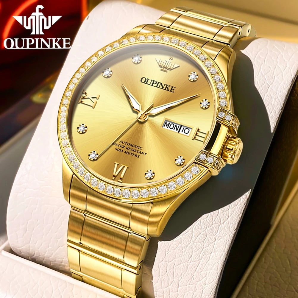 OUPINKE 3195 Männer Uhr Luxus Marke Importierte Bewegung Automatische Mechanische Uhr Mode Wasserdicht Business Diamant herren Uhr