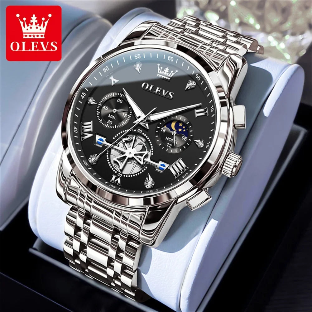 Olevs Uhren für Herren Mode multifunktion ale Chronograph Mondphase 24 Stunden Original Quarz wasserdichte Automatik uhr