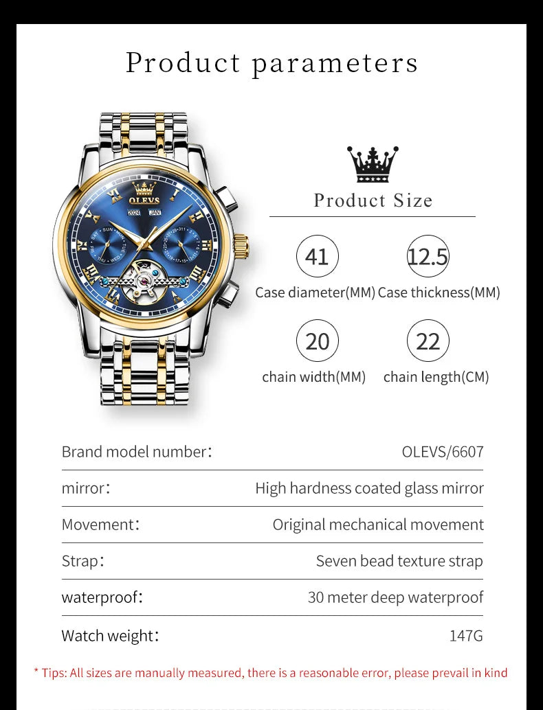 OLEVS herren Uhren Automatische Mechanische Business Armbanduhr Wasserdichte Edelstahl Armband Uhr für Mann Skeleton Kalender