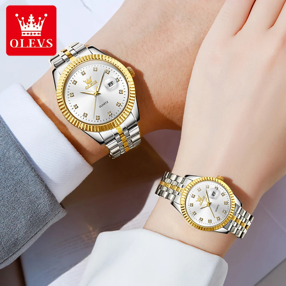 Olevs Paar Uhren Luxusmarke Original Quarz Armbanduhr wasserdichte leuchtende Diamant waage Lupe Mann und Frau Uhr