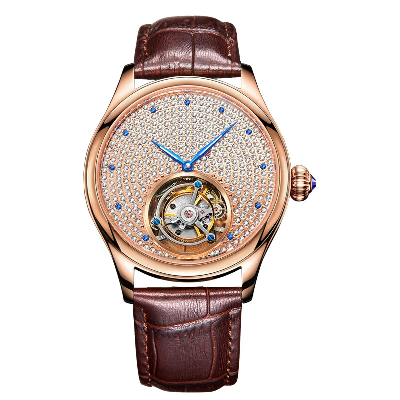 Neue High-End-Männer Tourbillon Uhr Luxus Diamant Saphir Leucht Hände Wasserdicht Original Real Business Mechanische Armbanduhr