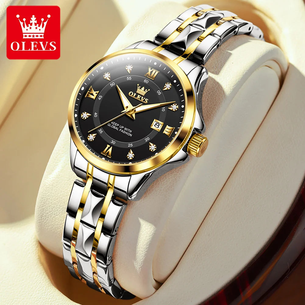 Olevs Damen uhren Luxus Mode Gold kleine Armbanduhr für Damen Original wasserdichte Raute Edelstahl Armband Datum