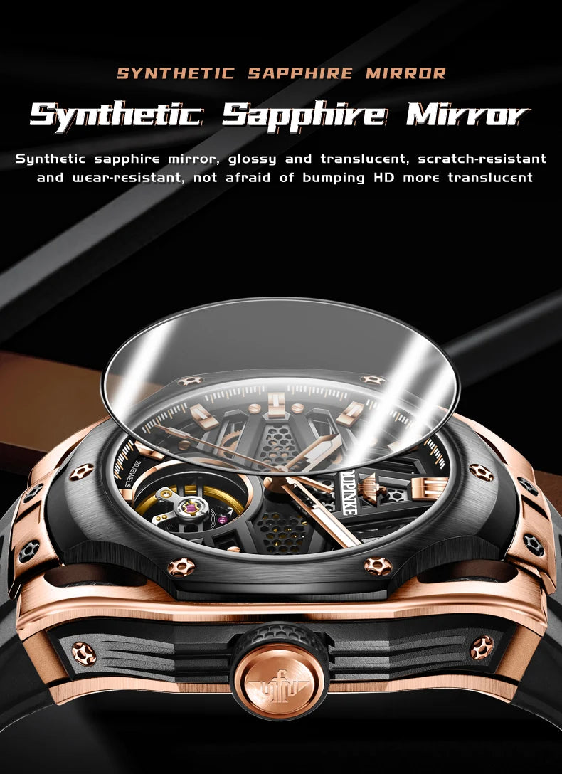 OUPINKE 9003 Voll Hohl Männer Automatische Mechanische Uhr Sport Silikon Armband Original Luxus Marke Skeleton Schwungrad Männer Uhr