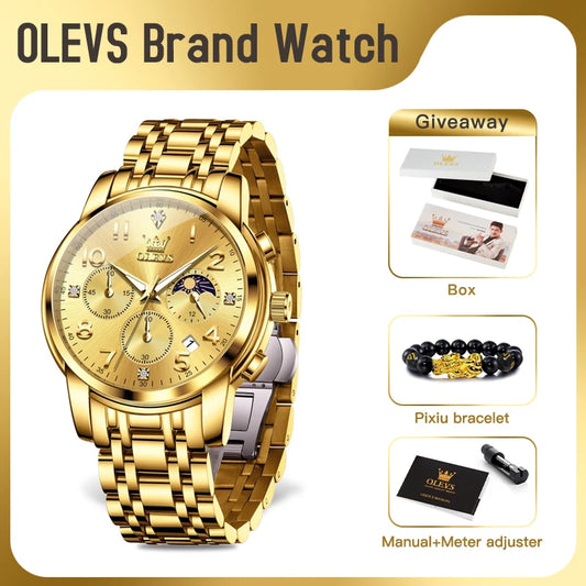 OLEVS 3628 Herrenuhr Original Quarzuhr Wasserdicht Leuchtende Uhr Für Männer Mondphase Multifunktionale Chronograph Herren Geschenke