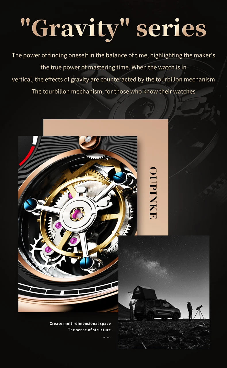 OUPINKE 8001 Tourbillon Men's Watch Luxury Brand Sapphire Waterproof Luminous Moonphase Watch Men's Automatic Mechanical Watch