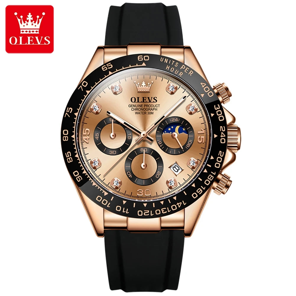 Olevs klassische Herren uhren Quarz werk Chronograph wasserdichte Mondphase Zifferblatt Armbanduhr für Herren reloj hombre Geschenk