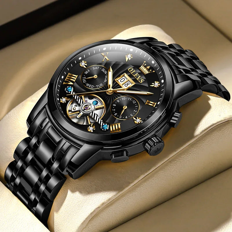 OLEVS Luxus Uhren Für Männer Automatische Uhr Wasserdichte Edelstahl Mechanische Uhren Geschenk Box Leucht Männliche Armbanduhr