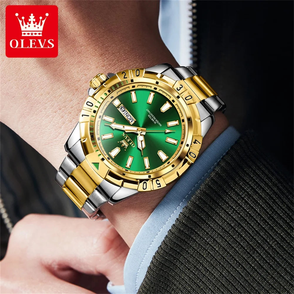 Olevs Herren uhren Taucher Stil klassische Mode Original Quarz Armbanduhr für Mann Datum Woche Anzeige wasserdicht leuchtende Reloj