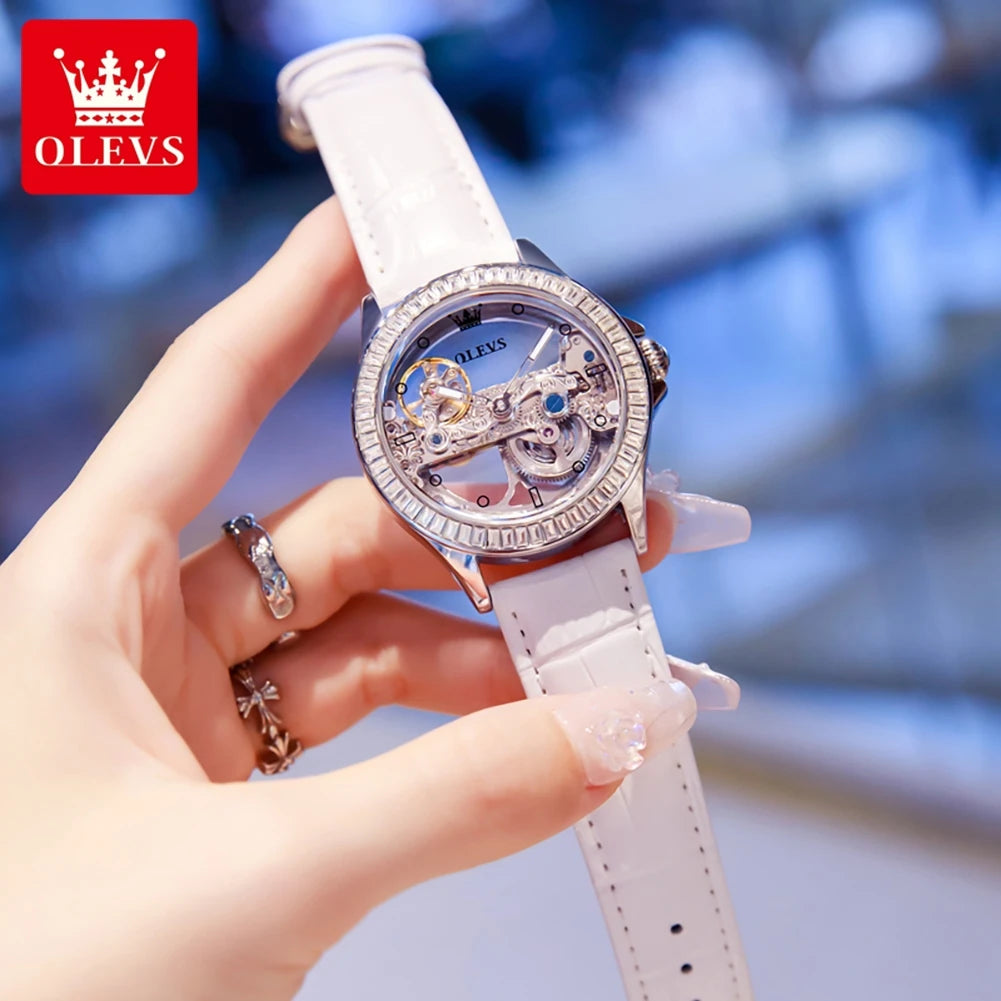 Olevs Damen uhren elegante Mode voll hohl Tourbillon automatische mechanische Armbanduhr für Mann wasserdicht leuchtend neu