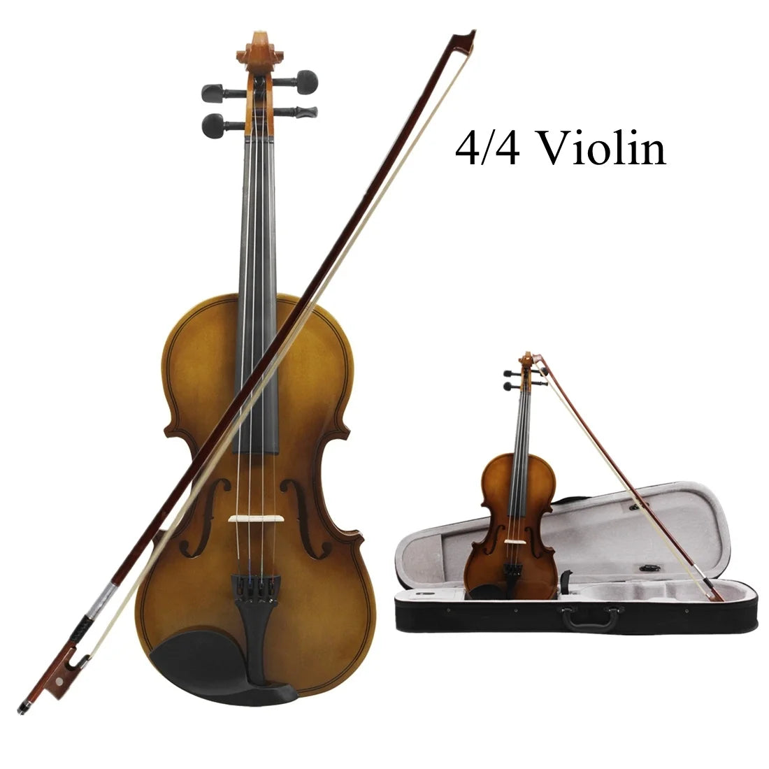 4/4 Akustische Violine im Retro-Stil für Violine, Anfänger mit Bogen / Koffer / Kolophonium